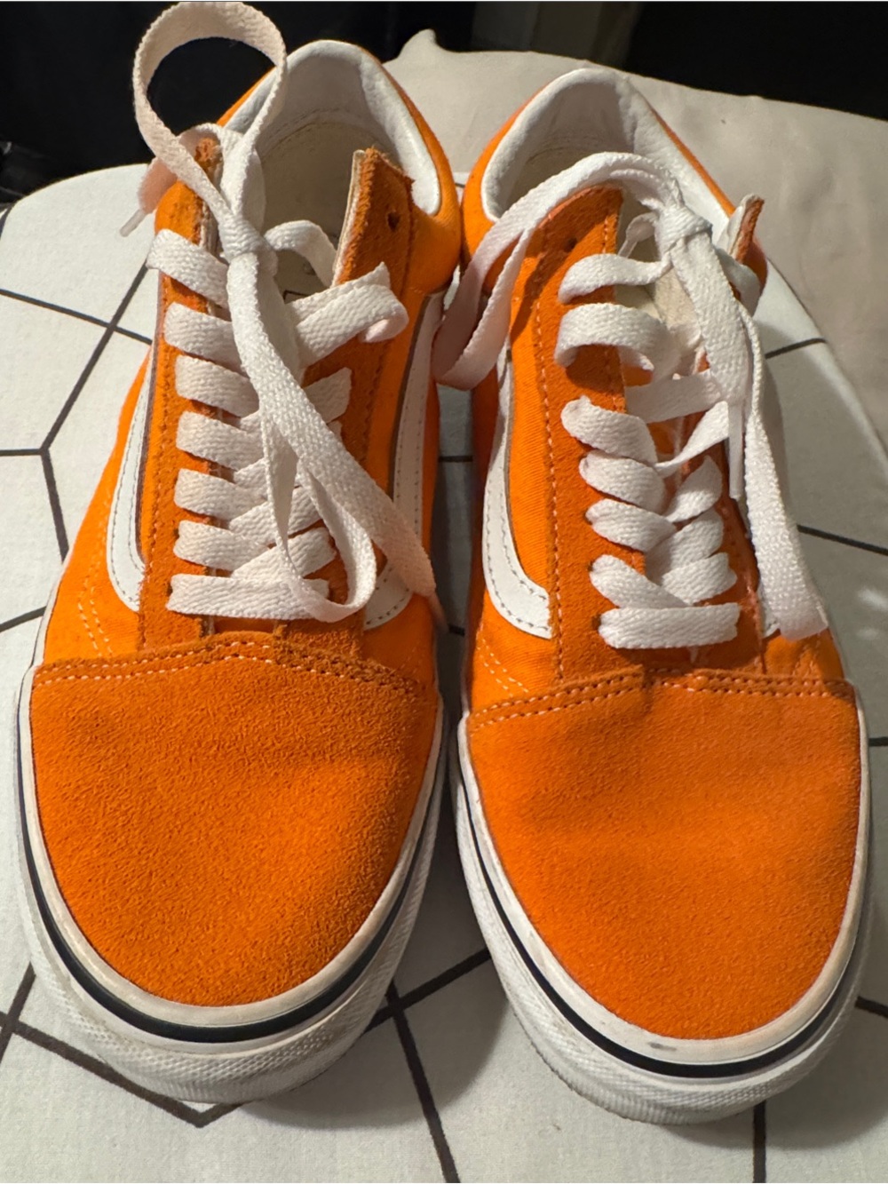 Vans Orange and White Low-Top Canvas Sneakers